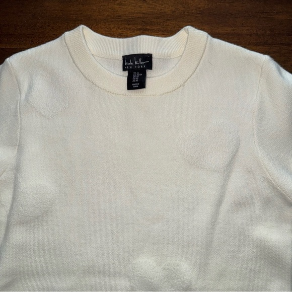 Nicole Miller Ivory Long Sleeve Heart Sweater Crew Neck Womens Size XS - Picture 6 of 10